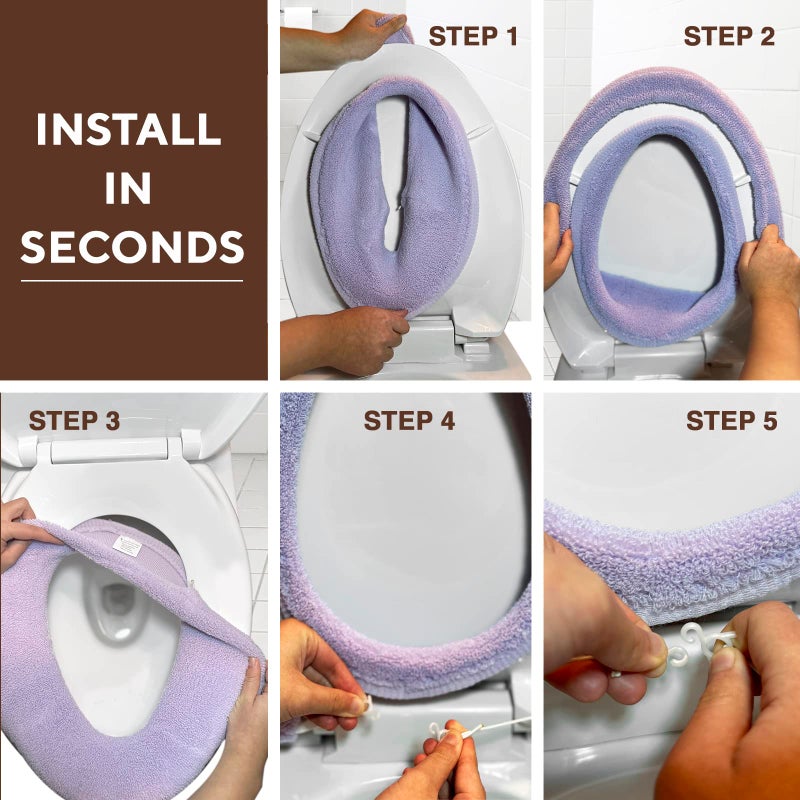 Warm-n-Comfy Soft Toilet Seat Cover - Plush & Thick Fabric Toilet Seat Warmer for Round & Elongated 14x18" Toilet Seats - Reusable, Machine-Washable, Easy-Install - Gift-Ready Packaging - Pastel Pink - Image 5
